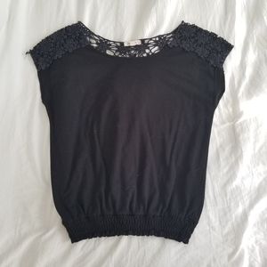 Crochet Back Black Top